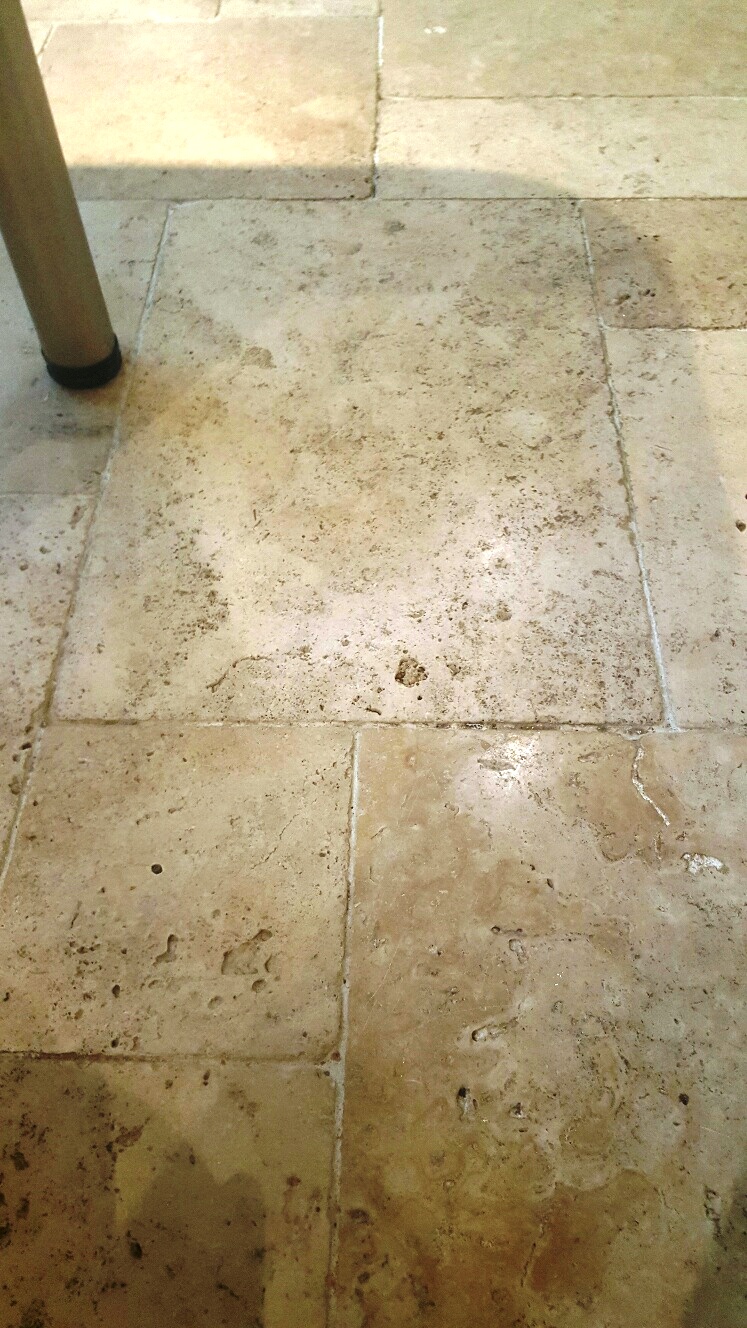 Travertine Tiled Floor Near Woodhall Spa Before Cleaning