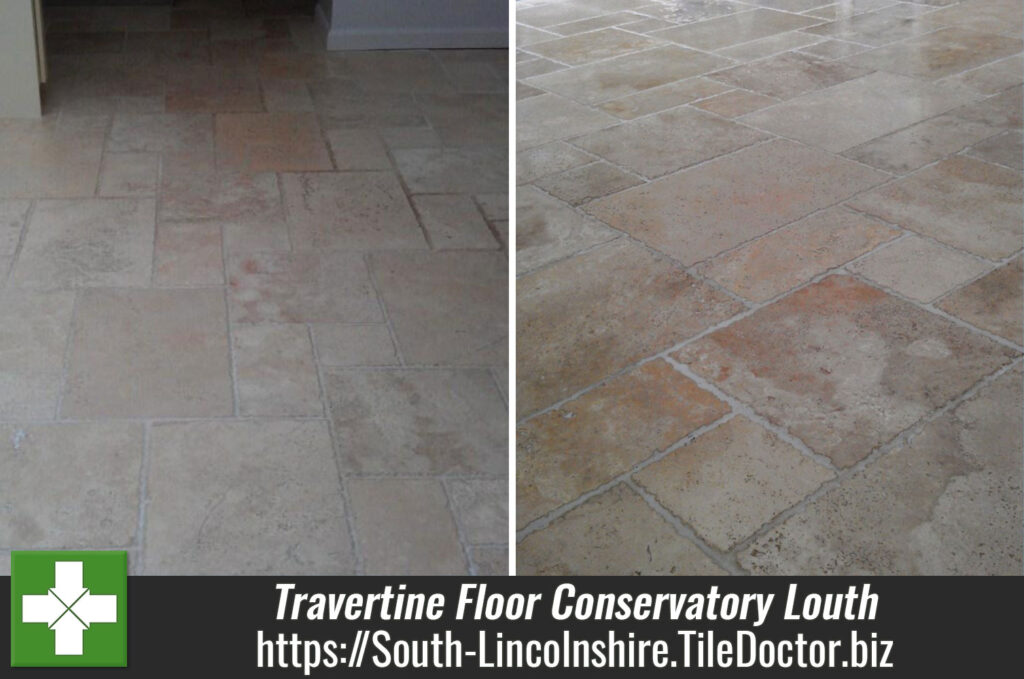 Travertine floor tiles in a Conservatory Louth