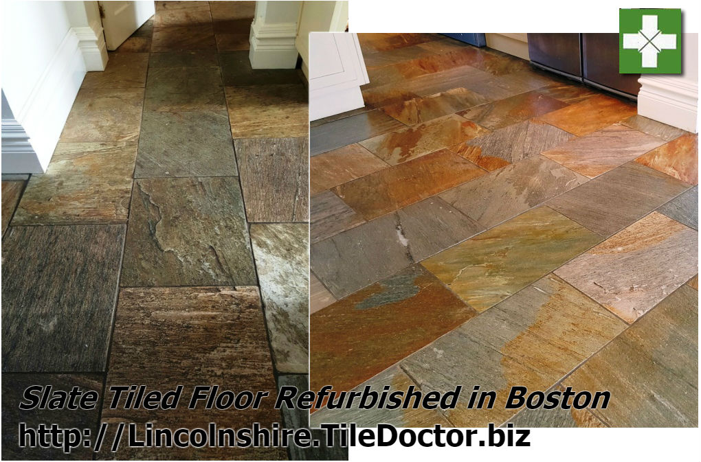 Slate Floor Before and After Cleaning in Boston