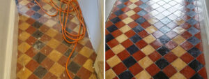 Old Victorian tiled hallway Before and After cleaning Louth