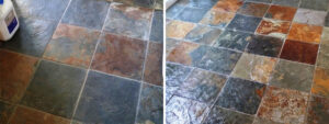 Riven Slate Tiled Floor Before and After Cleaining and Sealing in Coningsby