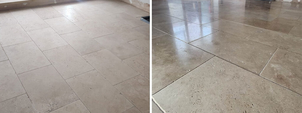 Travertine Floor Stripped Polished and Sealed in Boston